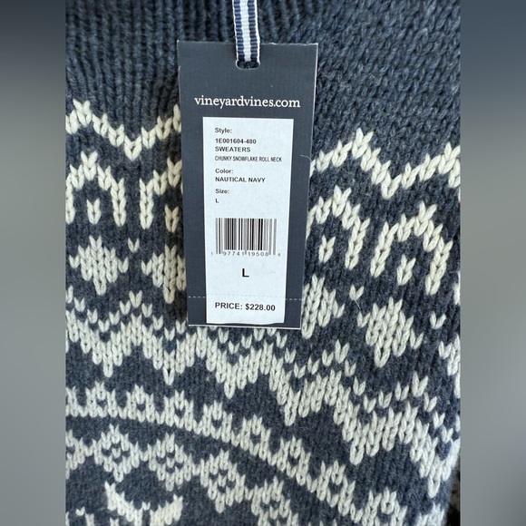Vineyard Vines chunky Snowflake Roll neck Nautical Navy Wool Blend Sweater • L - Picture 3 of 8